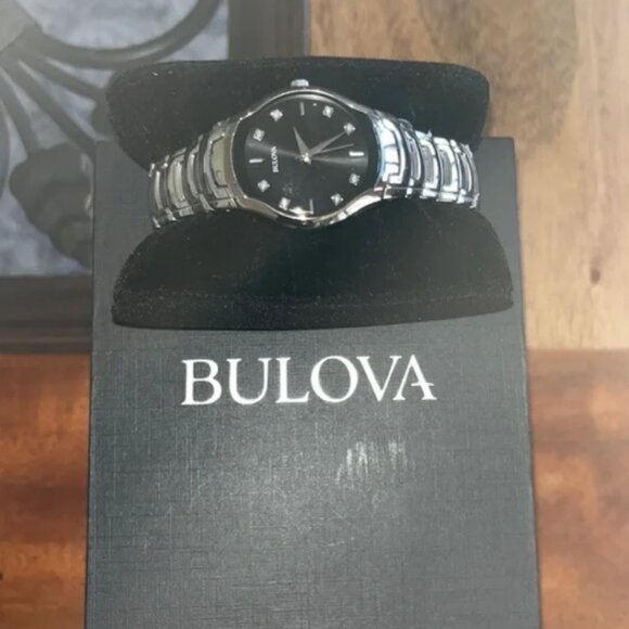 🌹HOST PICK🌹- BULOVA Diamond Black Dial Stainless Steel Silver Tone Watch - Picture 5 of 8